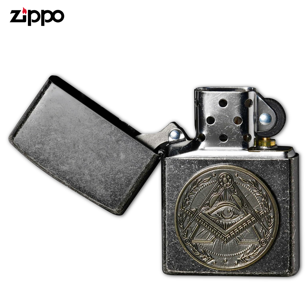 ZIPPO 2NBM-MASON Medal Emblem Lighter | Freemason-Inspired Nickel Barrel Collectible