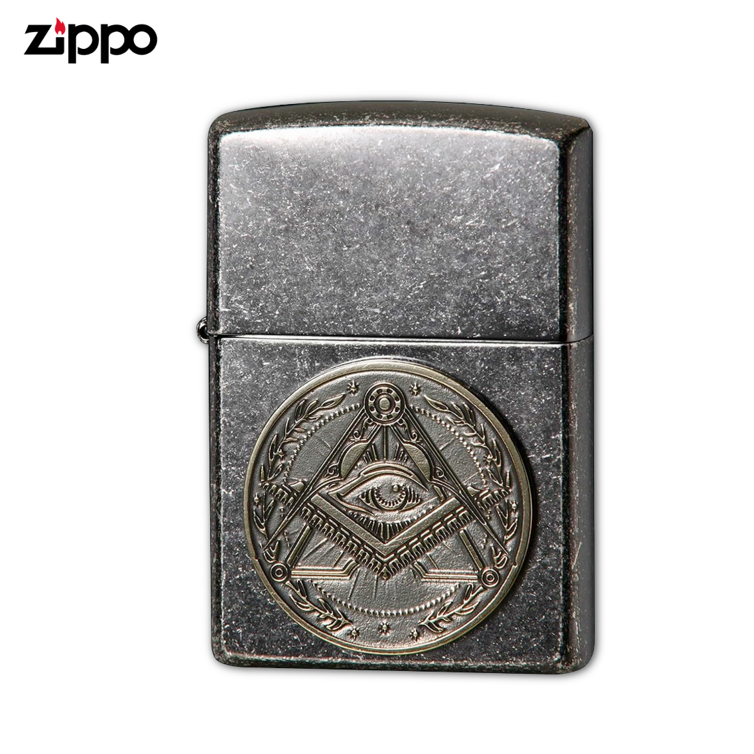 ZIPPO 2NBM-MASON Medal Emblem Lighter | Freemason-Inspired Nickel Barrel Collectible