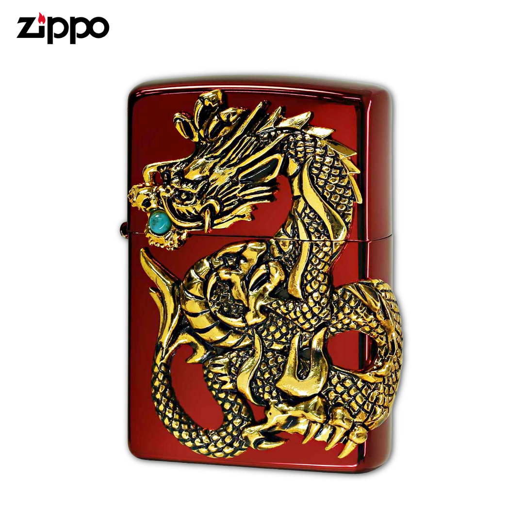 ZIPPO Dragon Metal Turquoise Limited Edition Red & Gold Oil Lighter – Serial Numbered Japanese Model