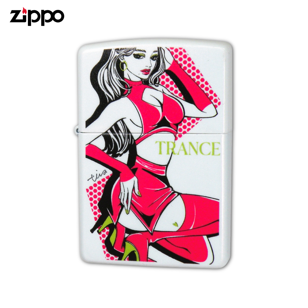 ZIPPO TRANCE LADY Race Queen Lighter by tica ishibashi – Japanese Fashion Illustrator Collaboration | White Pearl Zippo