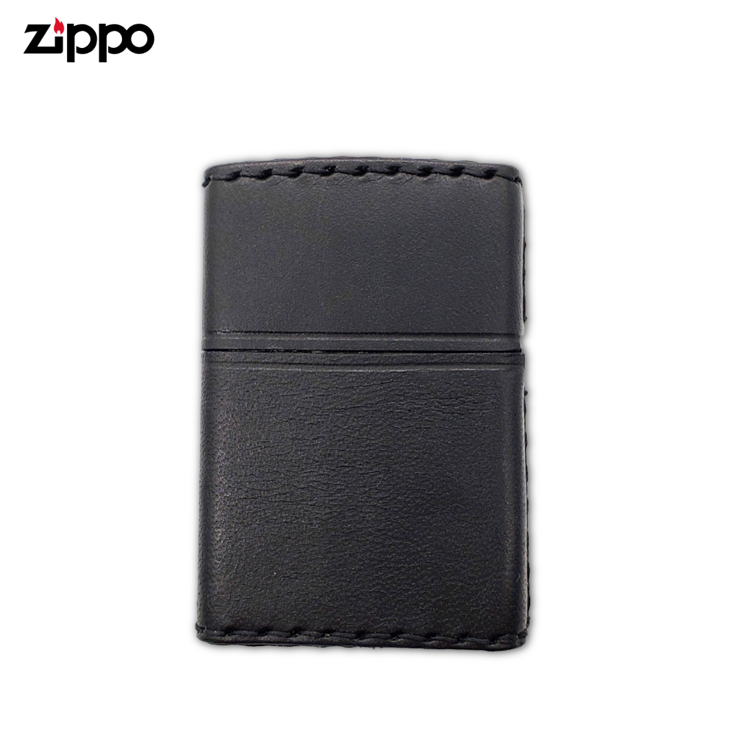Zippo 2CM-3BK Leather Metal Cross Black Lighter | Cowhide & Fleur-de-Lis