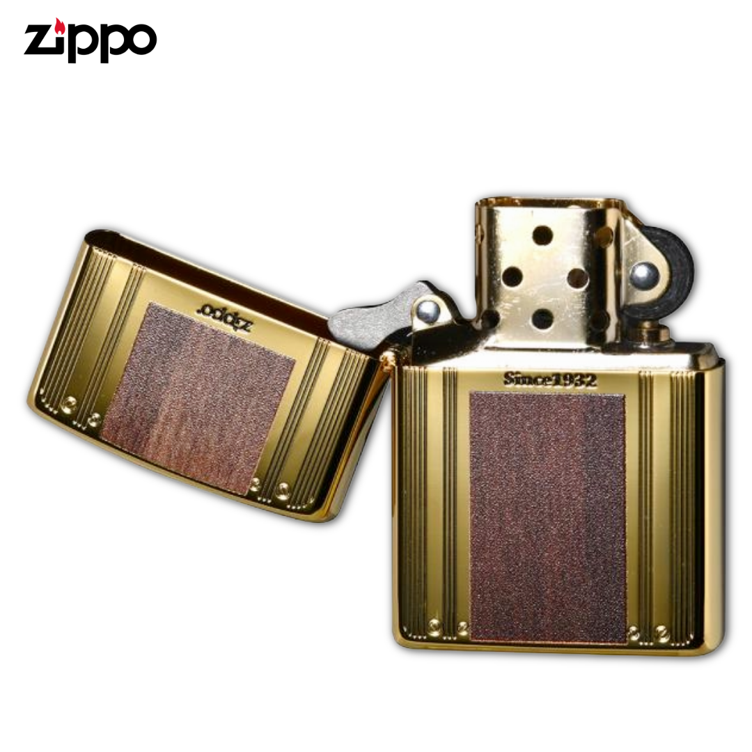 Zippo 2G-WLINE ウッド&ライン ゴールドプレートライター – 木目エッチング コレクタブルZIPPO