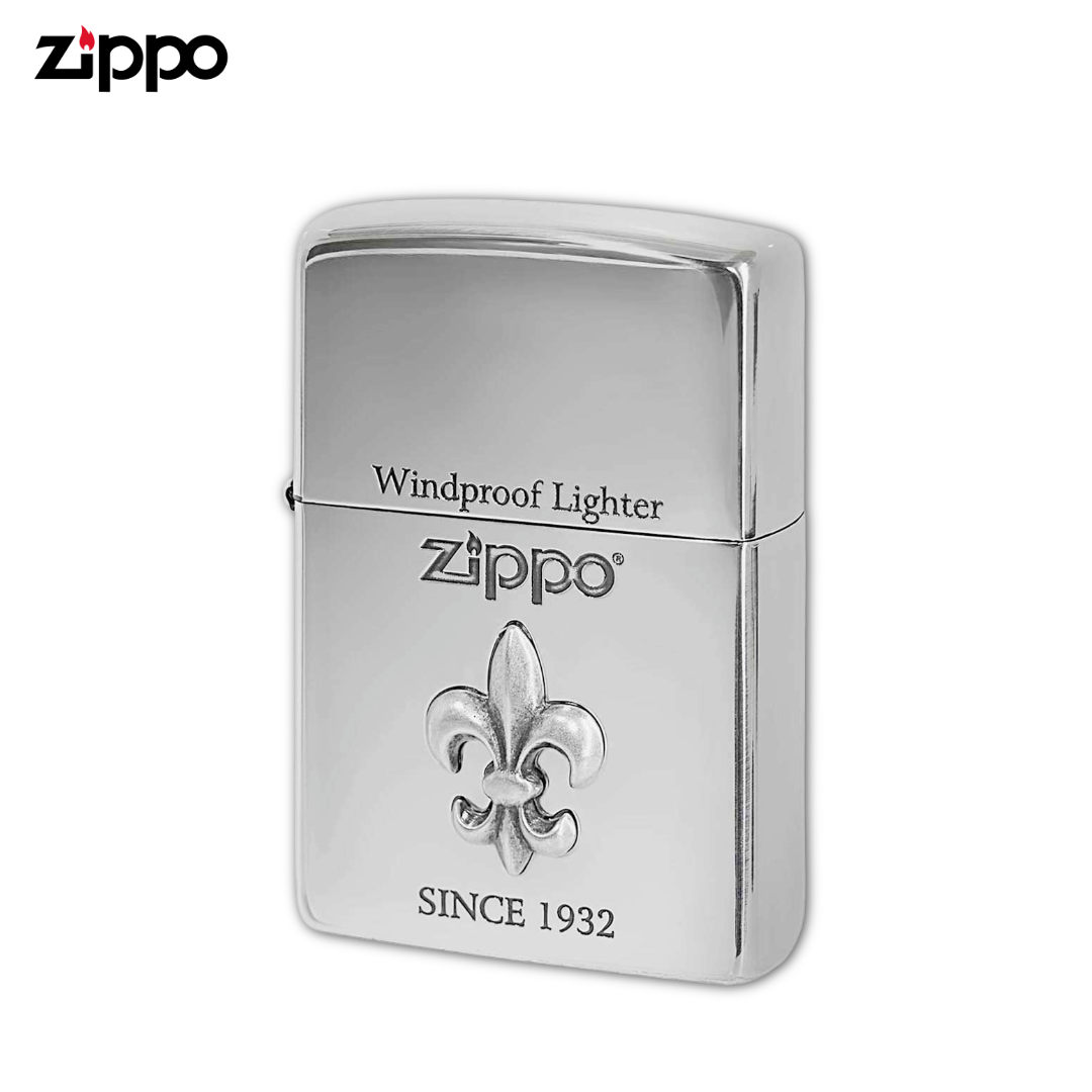 Zippo 2YM-1 Yuri Fleur-de-Lis Metal Lighter | Antiqued Silver Etching