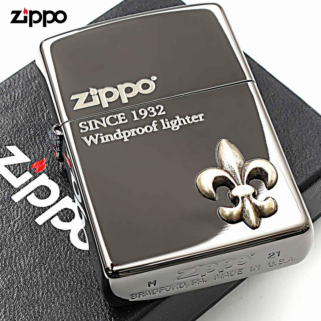 Zippo 2YM-2 Yuri Fleur-de-Lis Metal Lighter | Black Nickel Etching