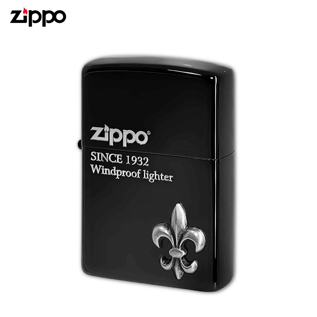 Zippo 2YM-2 Yuri Fleur-de-Lis Metal Lighter | Black Nickel Etching
