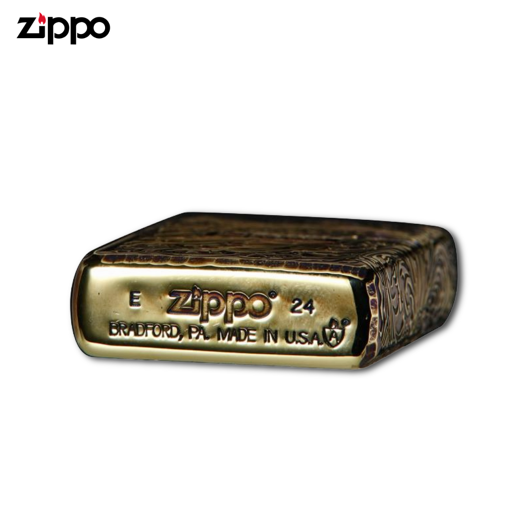 ZIPPO Armor 162GI-Z2KARA Arabesque Aurora Gold Feuerzeug – Fünfseitig graviertes Luxus-Armor-ZIPPO