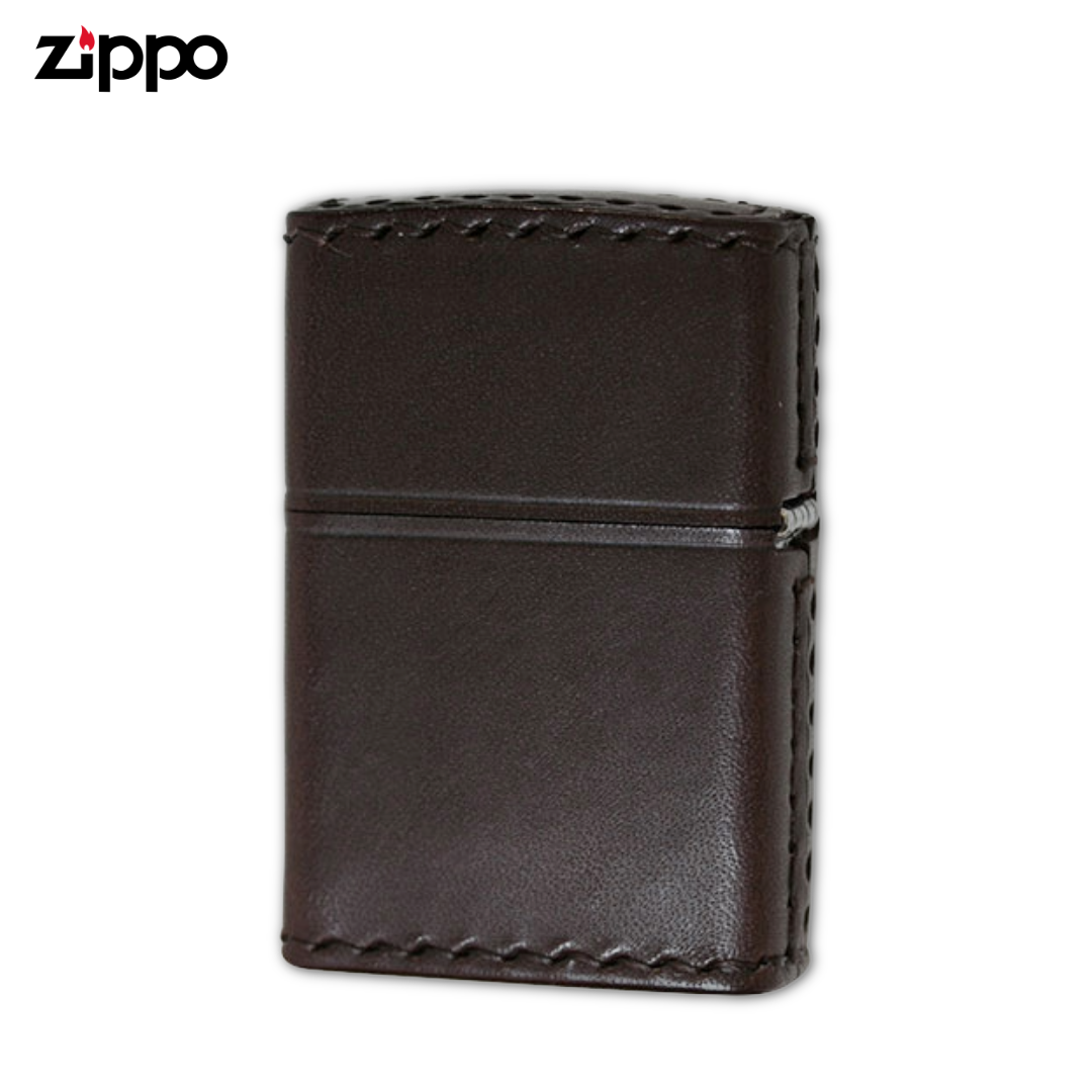 Zippo DB-7 Handmade Brown Leather Lighter – Real Cowhide Laurel Logo Collectible ZIPPO