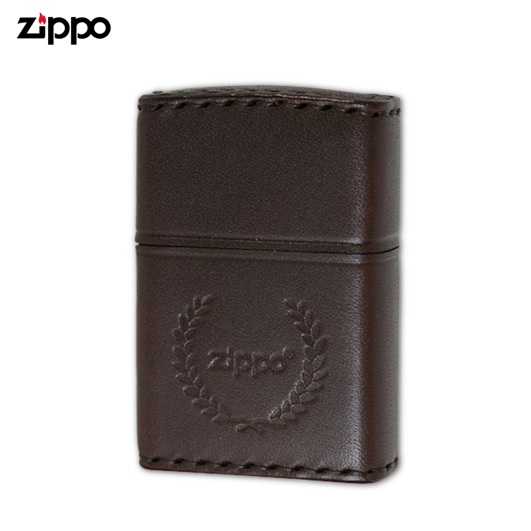 Zippo DB-7 Handmade Brown Leather Lighter – Real Cowhide Laurel Logo Collectible ZIPPO