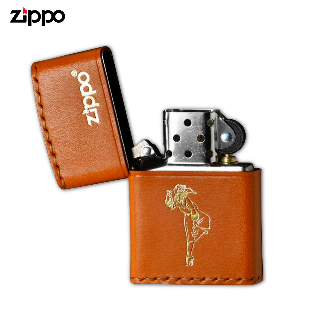 Zippo LB-WG Windy Girl Camel Leather Lighter | Gold Foil Stamp