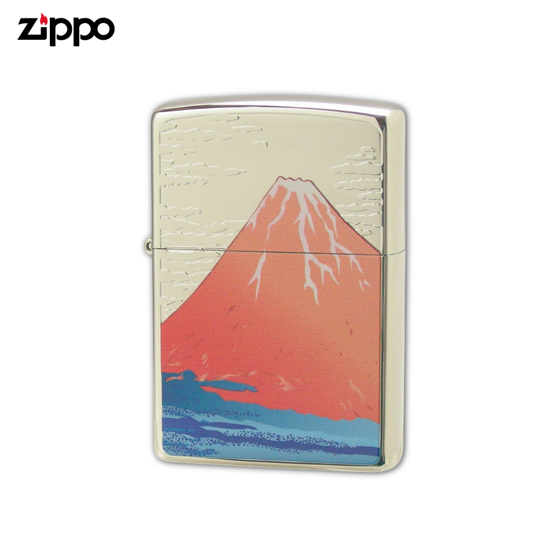 Zippo Red Fuji Ukiyo-e Lighter 63520198 | Nickel Etching & Print, Decorated in Japan