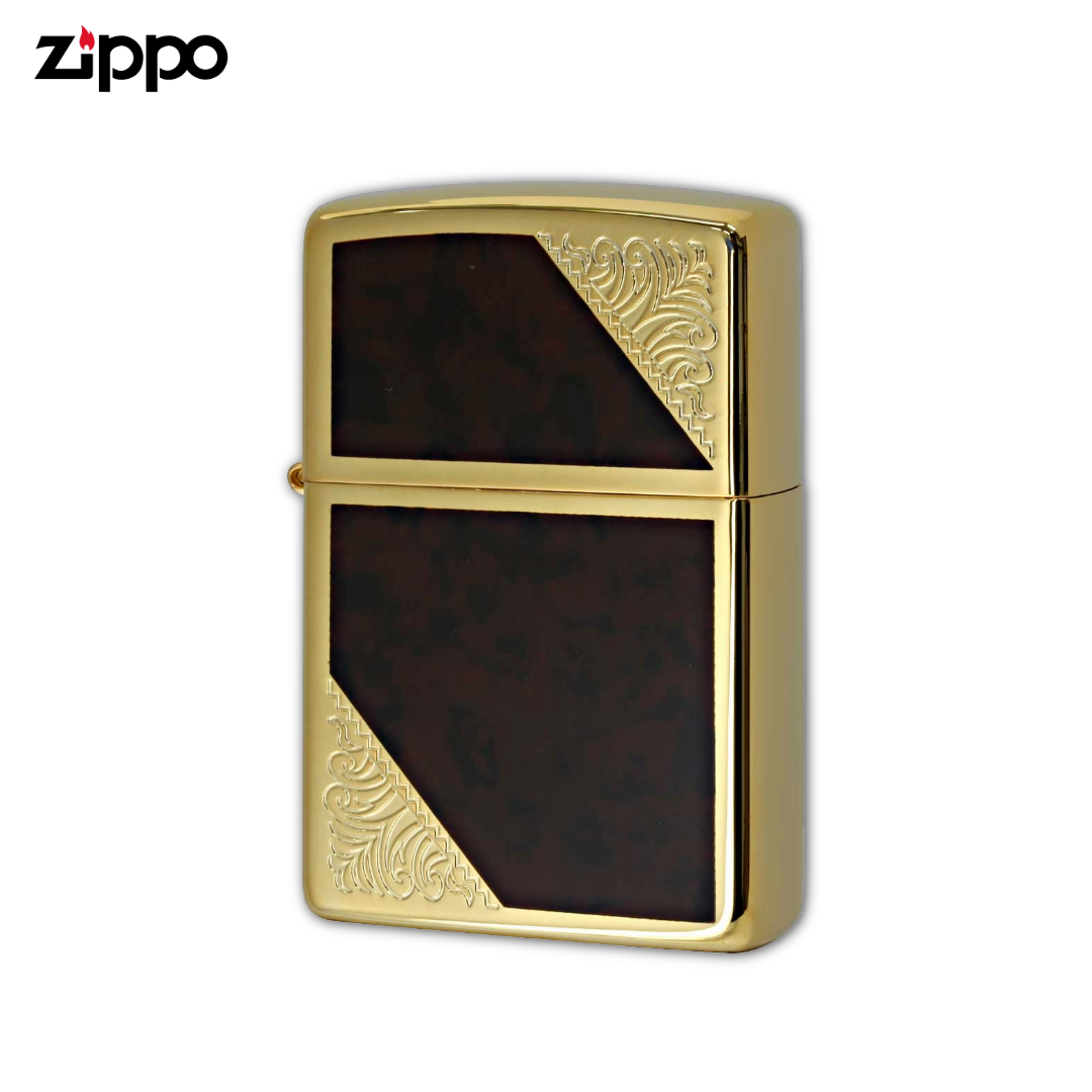 ZIPPO ライター ゴールド ベネチアンデザイン、両面エッチング、ブラウン 2GW-BM