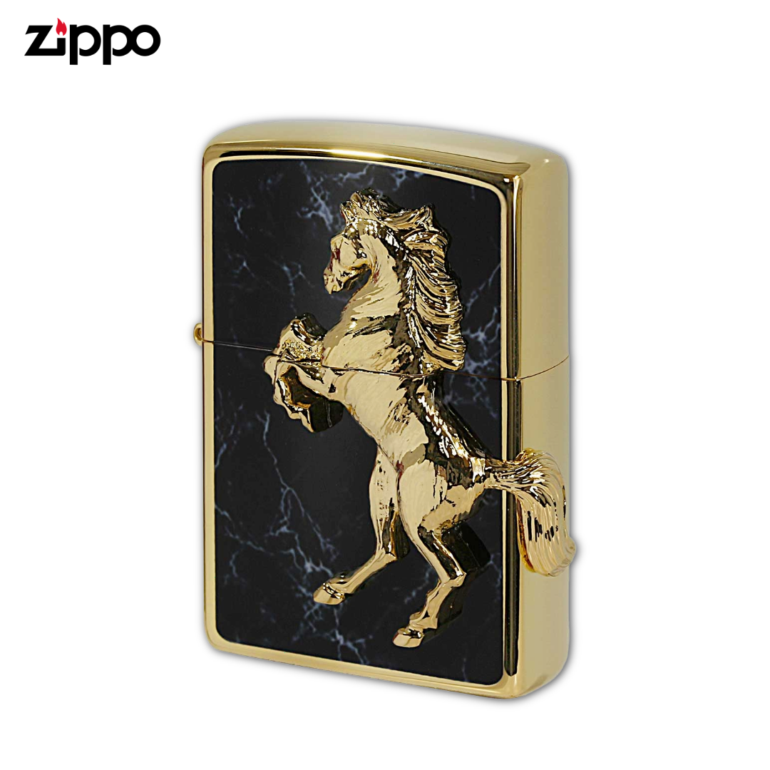 Zippo Winning Winny Gold Horse Emblem Black Marble Lighter – Rare Discontinued Collectible
