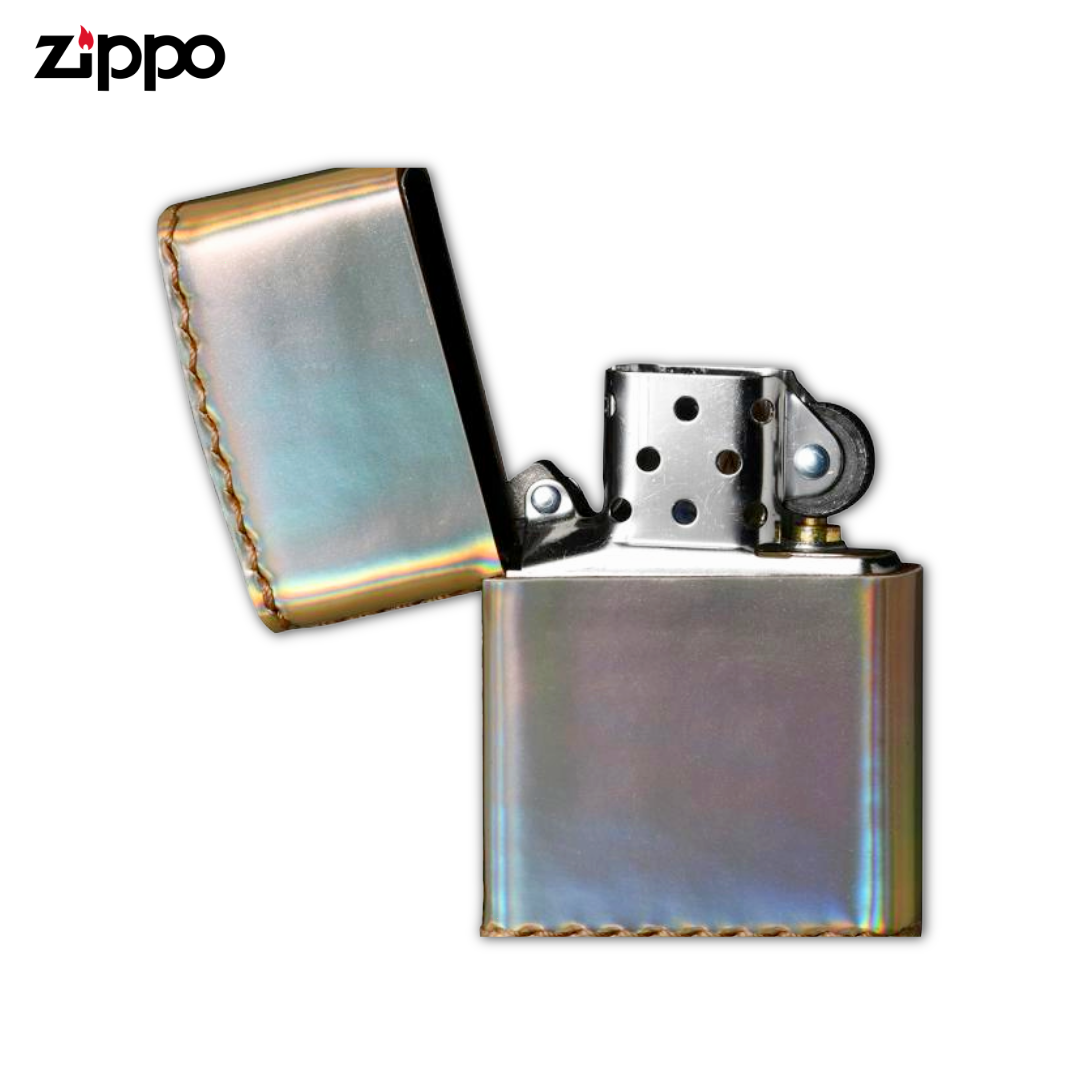 Zippo ZAU Gold Aurora Lighter | Hand-Sewn PVC Enamel Leather