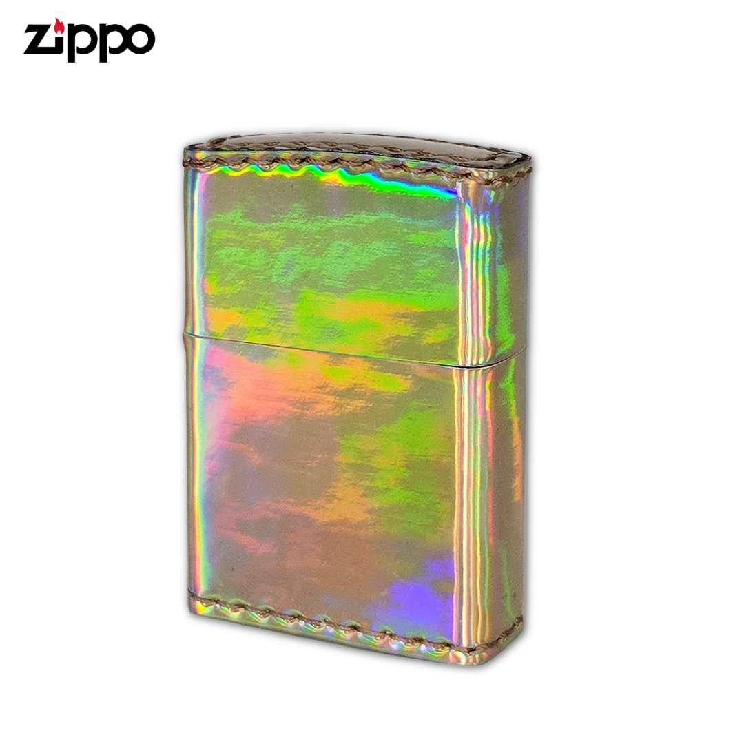 Zippo ZAU Gold Aurora Lighter | Hand-Sewn PVC Enamel Leather