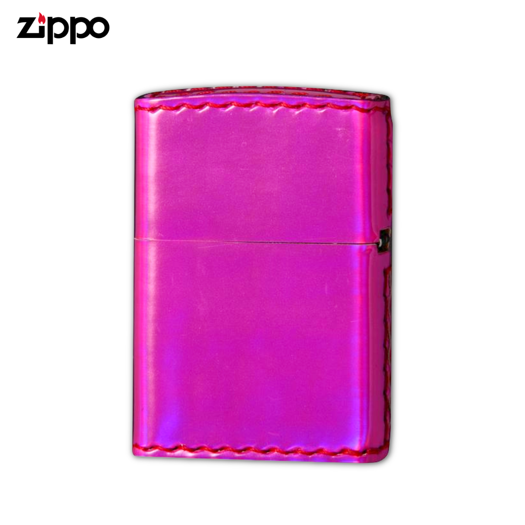 Zippo ZAU Pink Aurora Lighter | Hand-Sewn PVC Enamel Leather