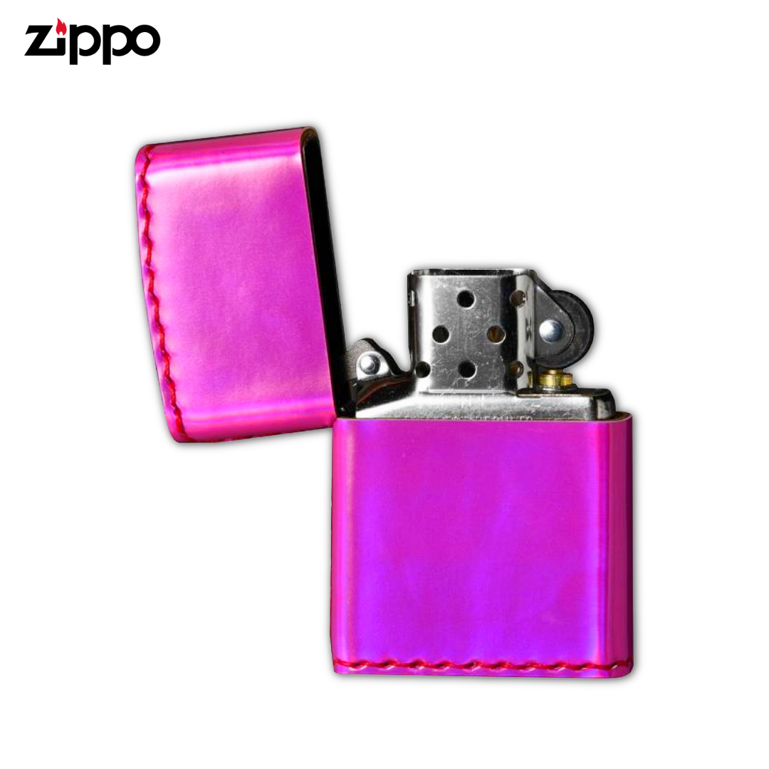 Zippo ZAU Pink Aurora Lighter | Hand-Sewn PVC Enamel Leather