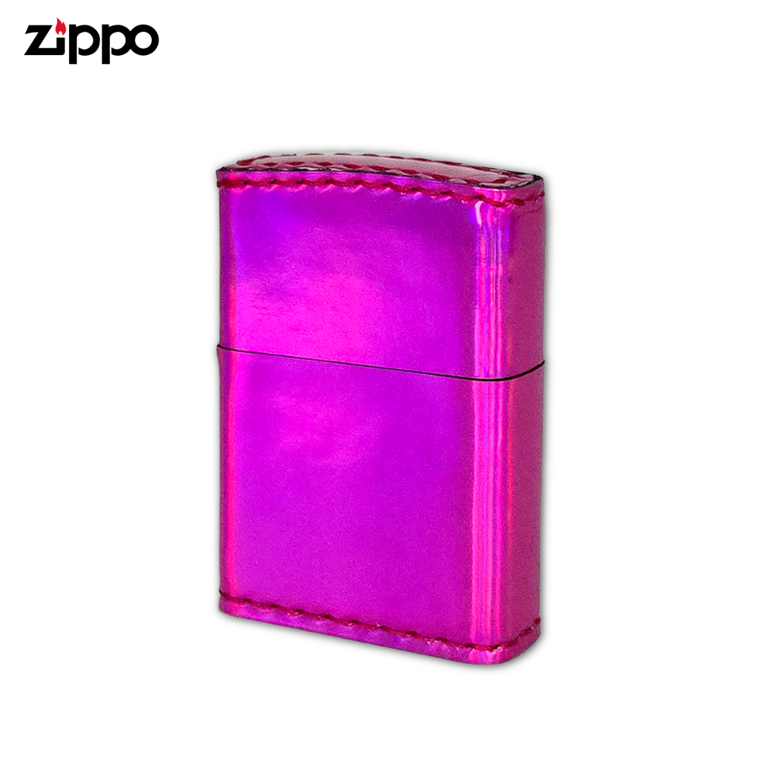 Zippo ZAU Pink Aurora Lighter | Hand-Sewn PVC Enamel Leather
