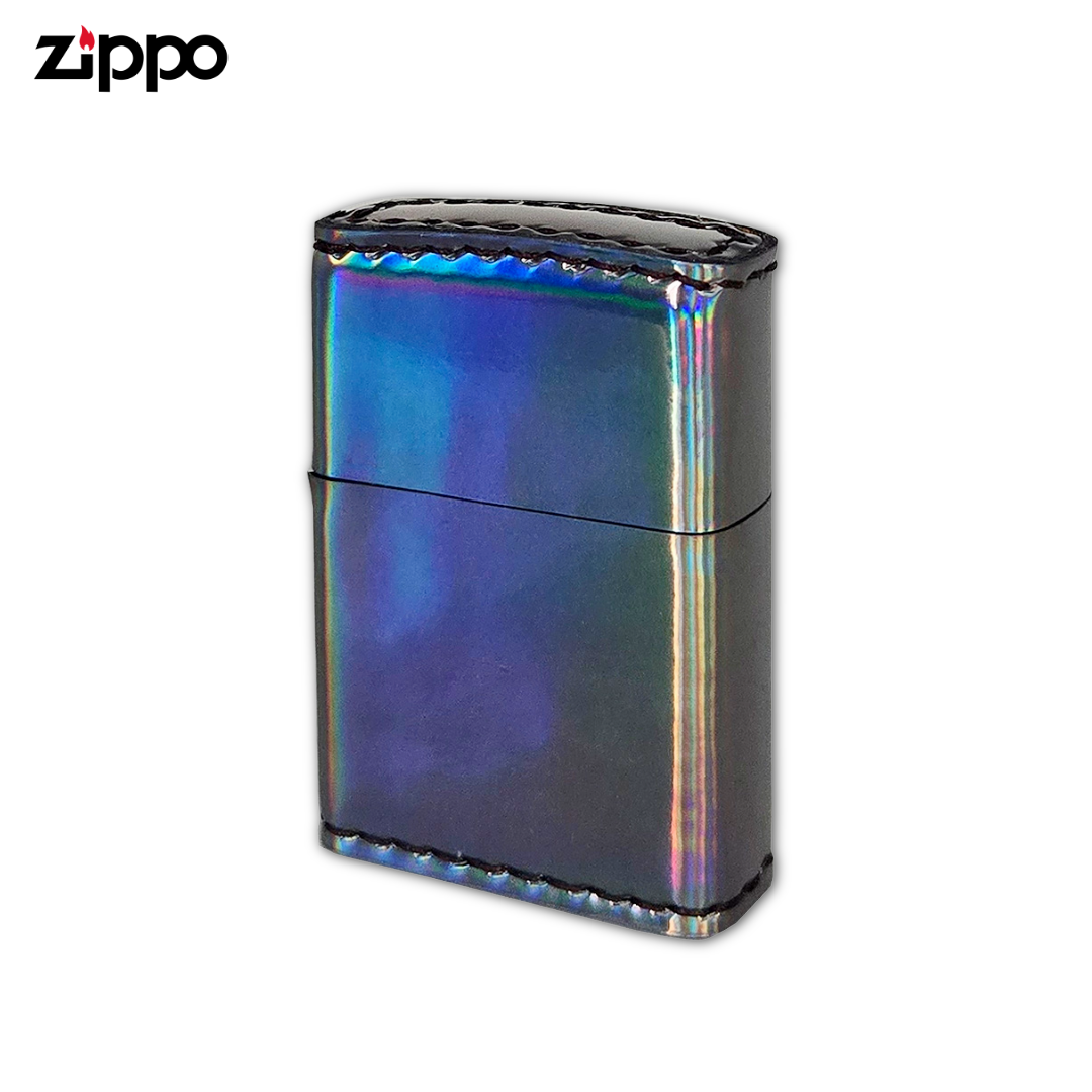 Zippo ZAU Steel Aurora Lighter | Hand-Sewn PVC Enamel Leather