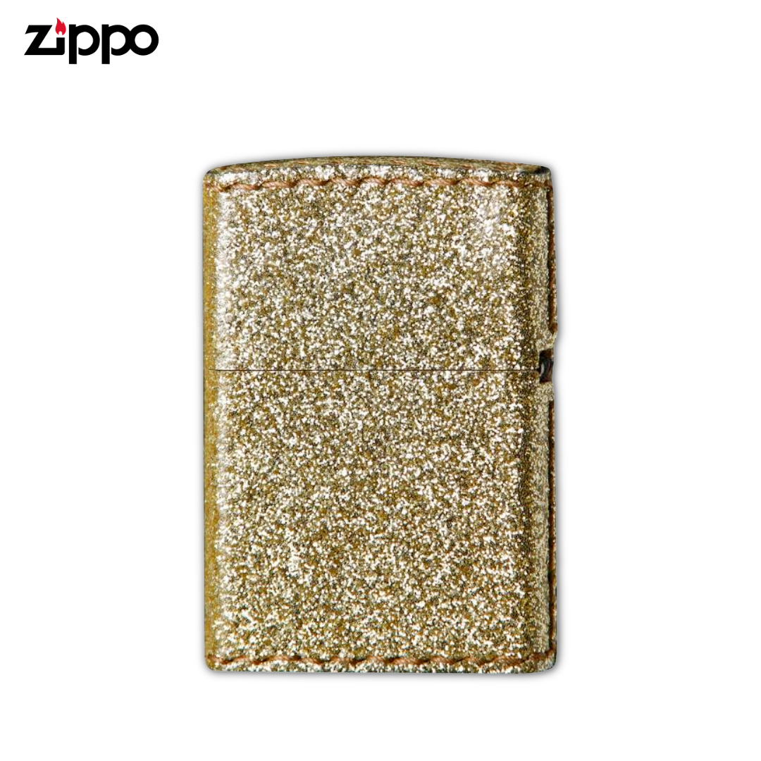 Zippo ZGL Gold Glitter Lighter | Hand-Sewn PVC Faux Leather Wrap