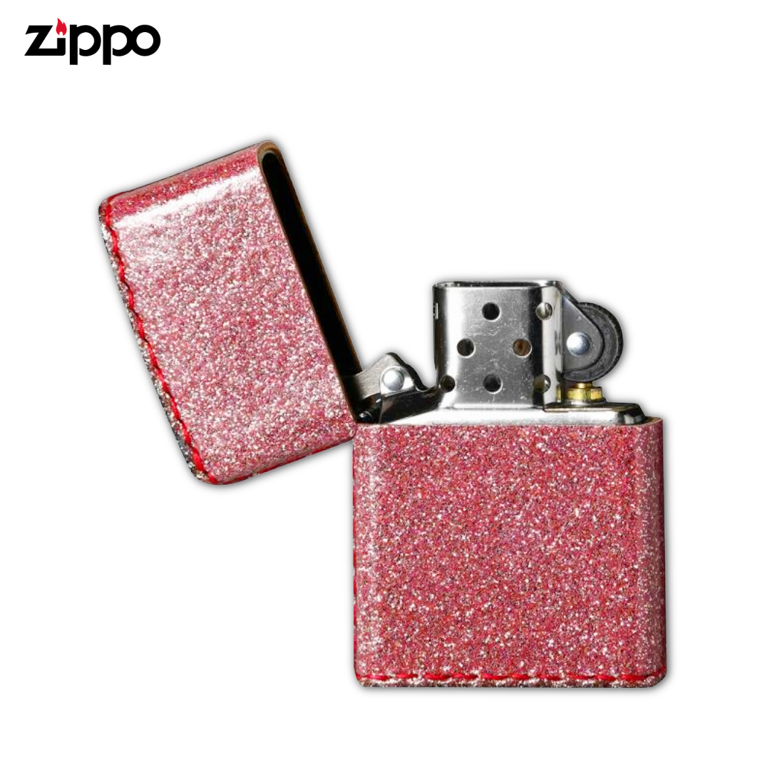 Zippo ZGL Pink Glitter Lighter | Hand-Sewn PVC Faux Leather Wrap