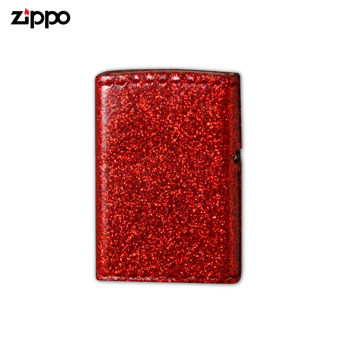 Zippo ZGL Red Glitter Lighter | Hand-Sewn PVC Faux Leather Wrap