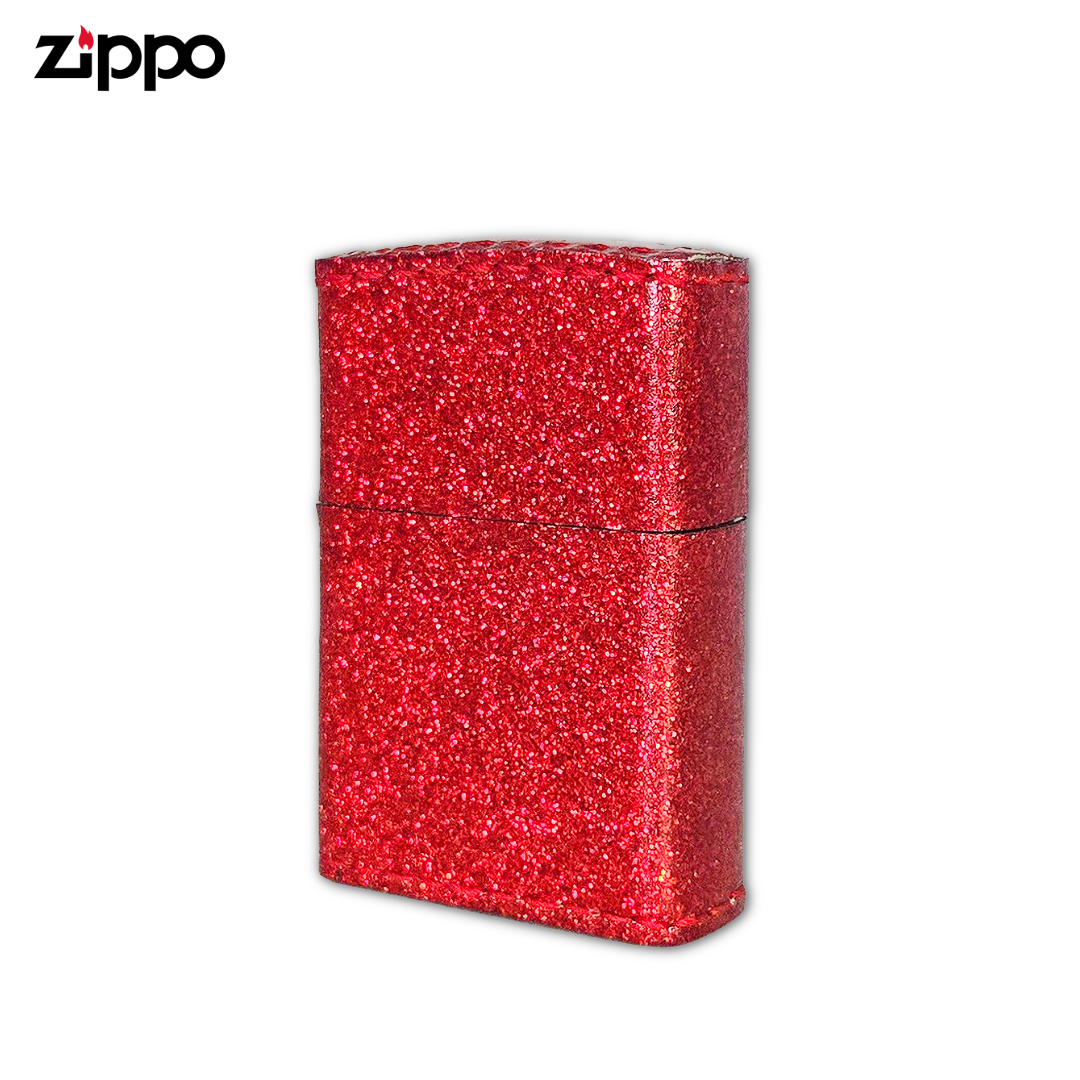 Zippo ZGL Red Glitter Lighter | Hand-Sewn PVC Faux Leather Wrap