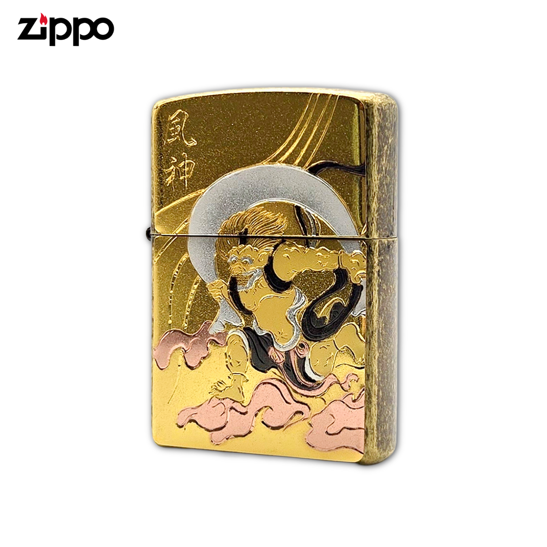 Zippo Fujin Japanese God Lighter | Gold Brass & Electroformed Plate