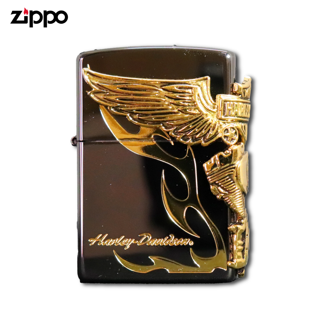 Harley-Davidson ZIPPO HDP-24 – Black & Gold Engine Emblem Lighter | Ja