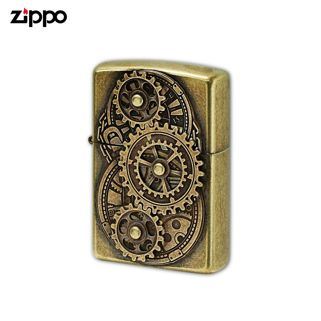 Zippo Gear Metal Lighter ZG-BB | Rotating Gear Design Brass Barrel Finish Vintage Oil Lighter No.200 Base Genuine