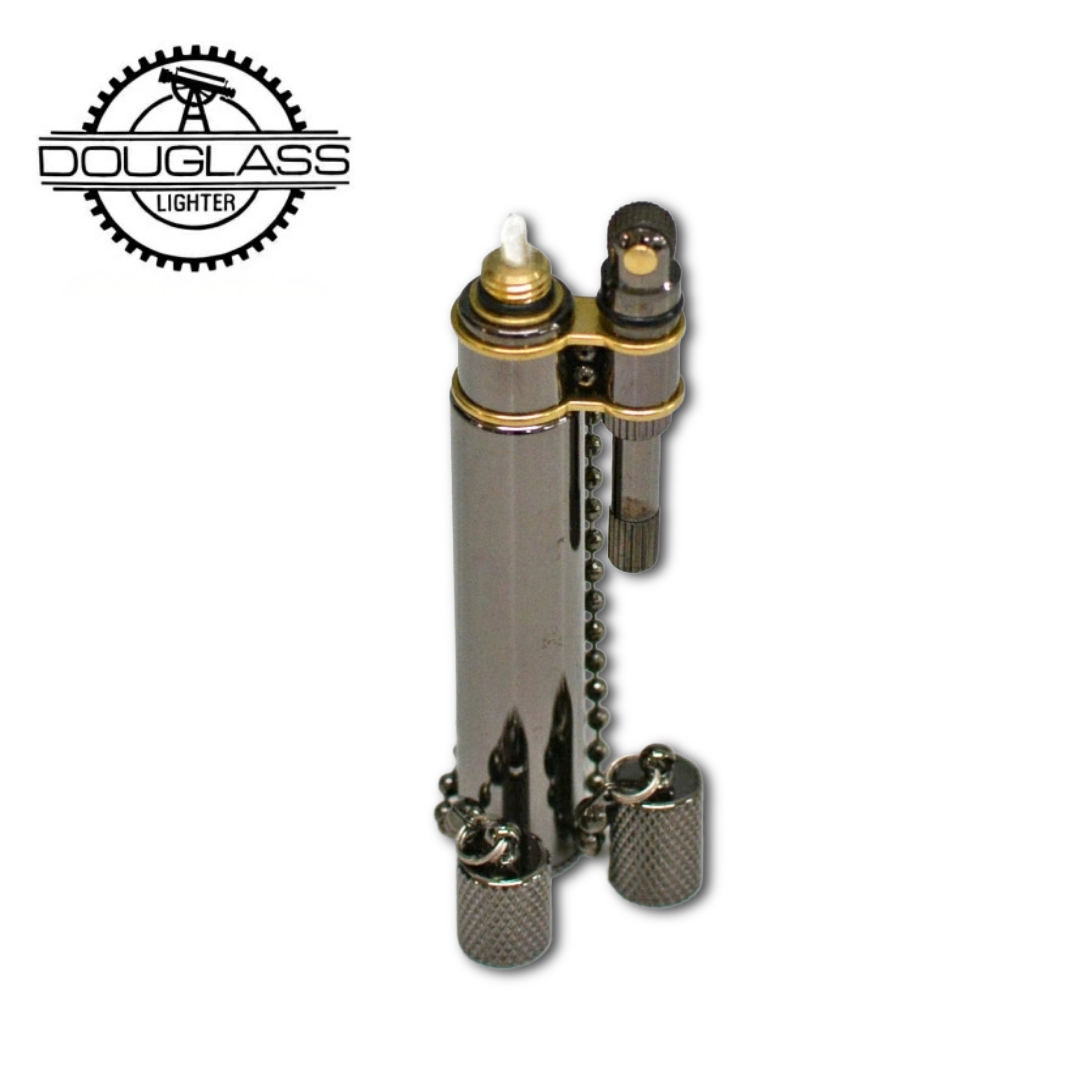 NEO by DOUGLASS Black No.2 Japanese Brass Oil Lighter | Water-Resistant Black-Plated Design