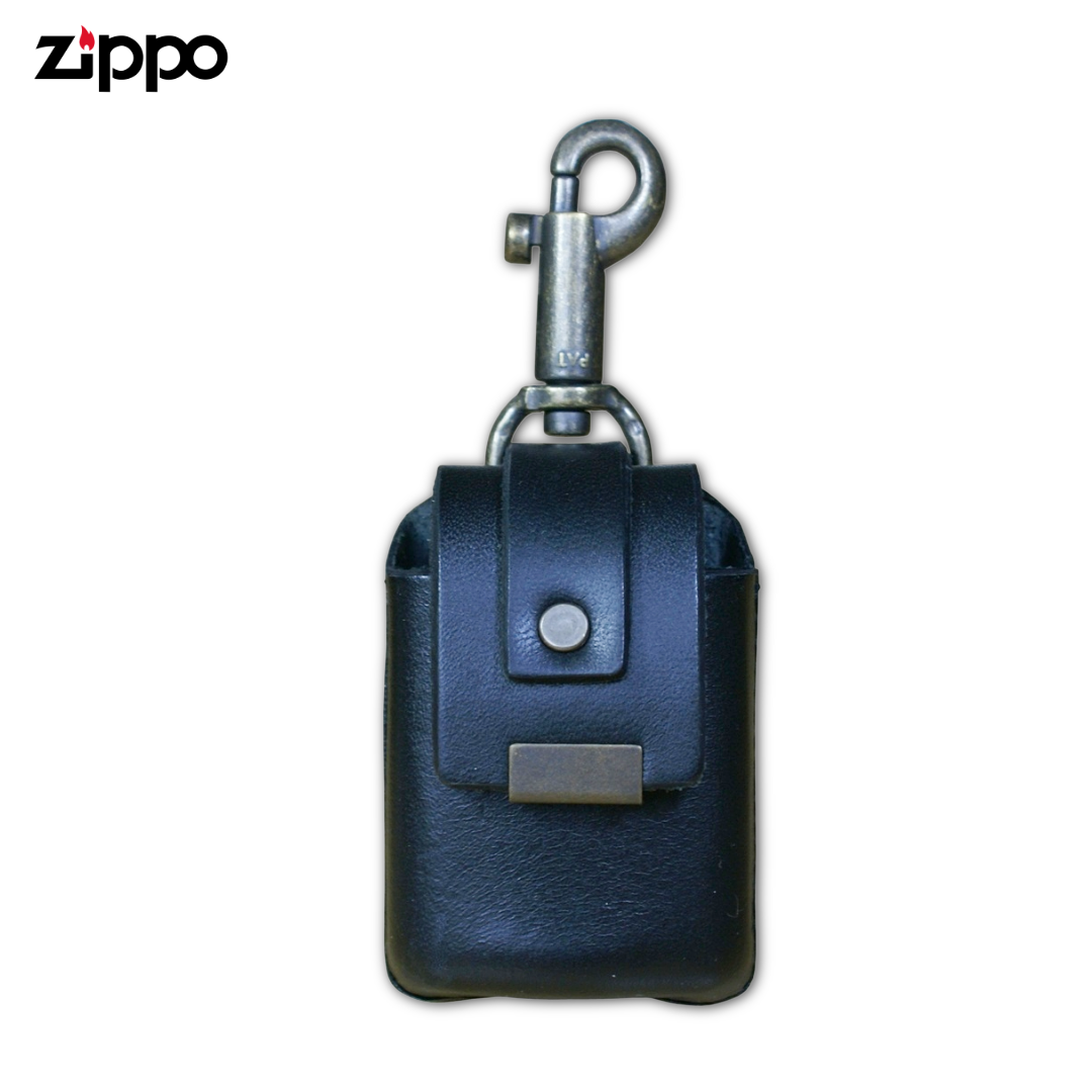 Black Cowhide Leather Case for Zippo Lighter | Keychain Hook Made in Japan