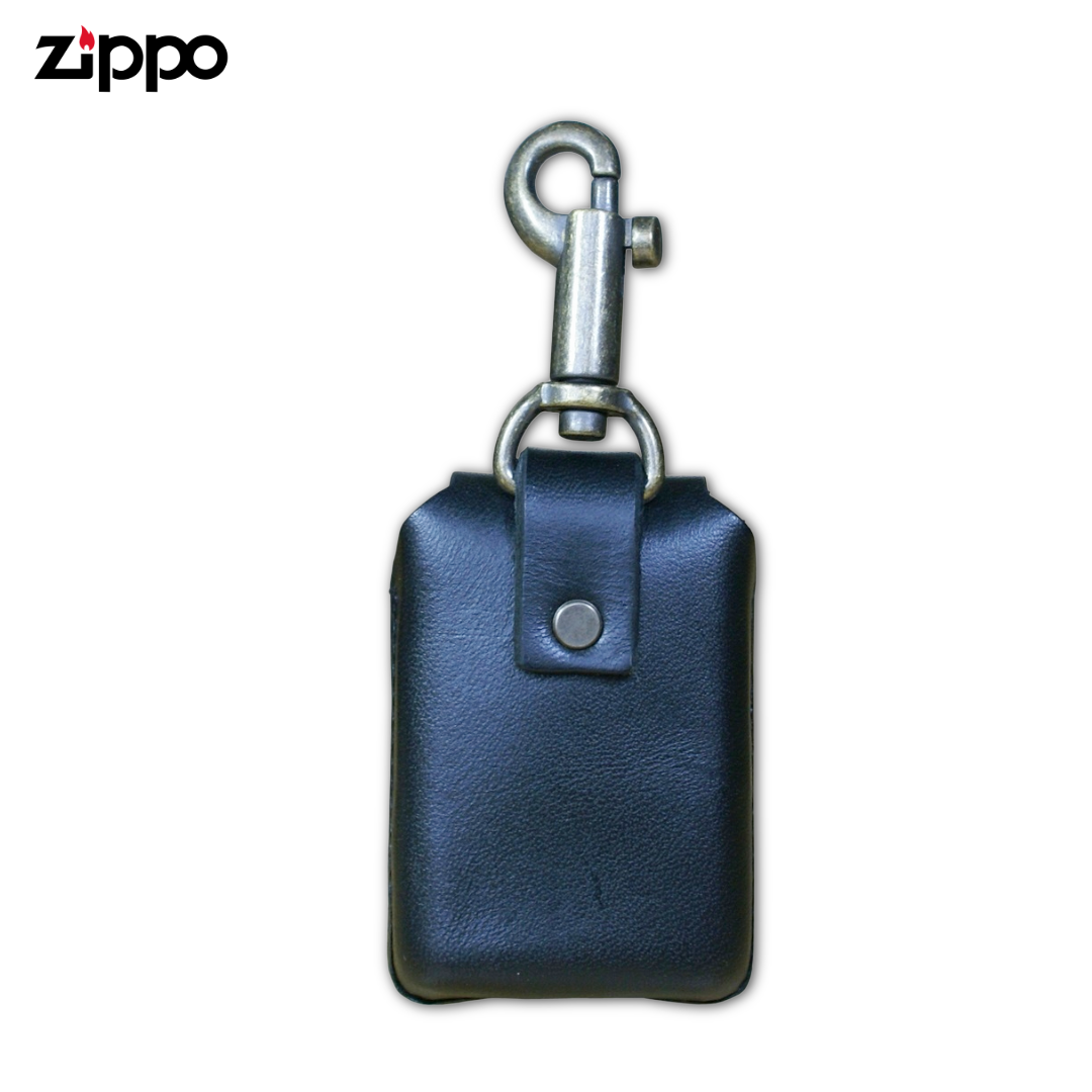 Black Cowhide Leather Case for Zippo Lighter | Keychain Hook Made in Japan