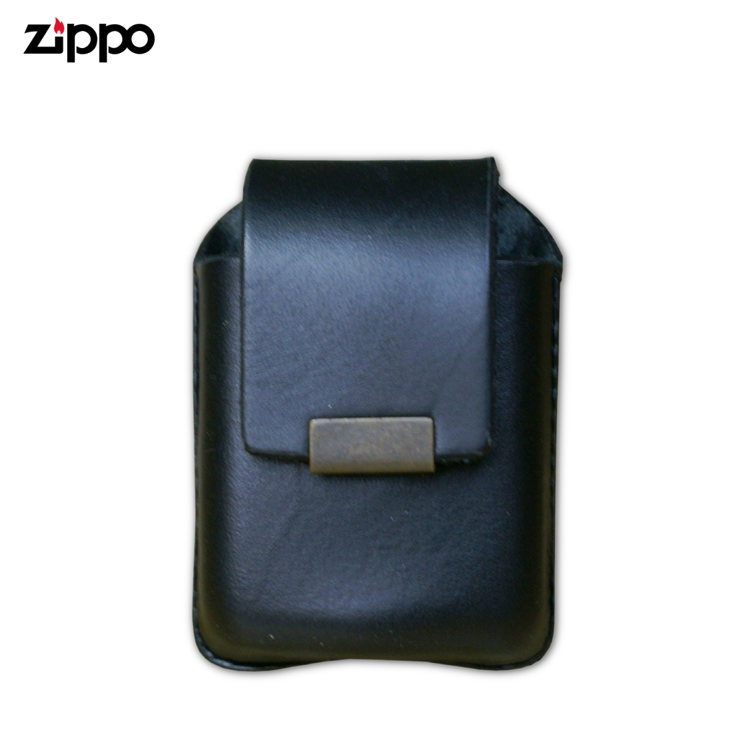 Black Cowhide Leather Case for Zippo Lighter | Fixed Belt Loop