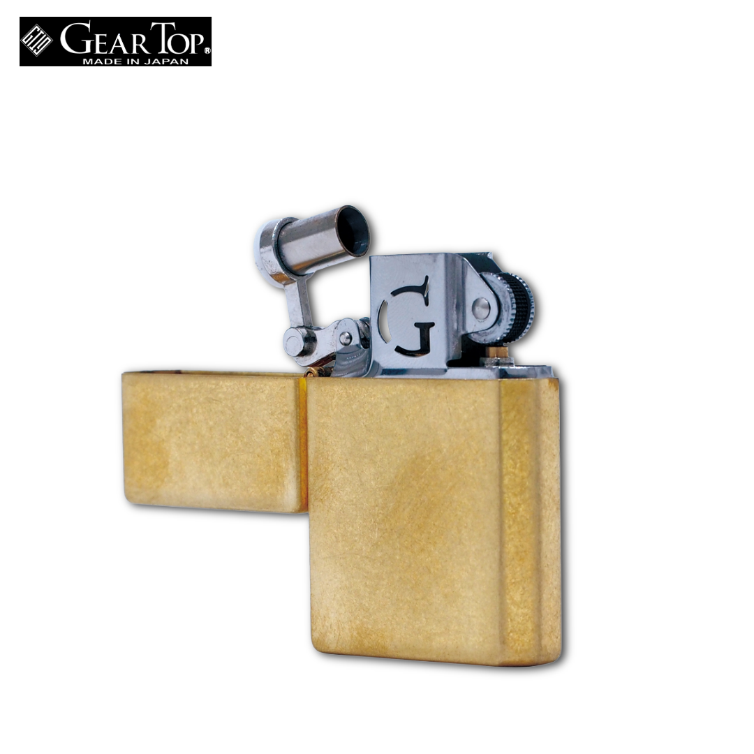 GEAR TOP GT1-09 Brass Barrel Oil Lighter | Antique Gold Made in Japan