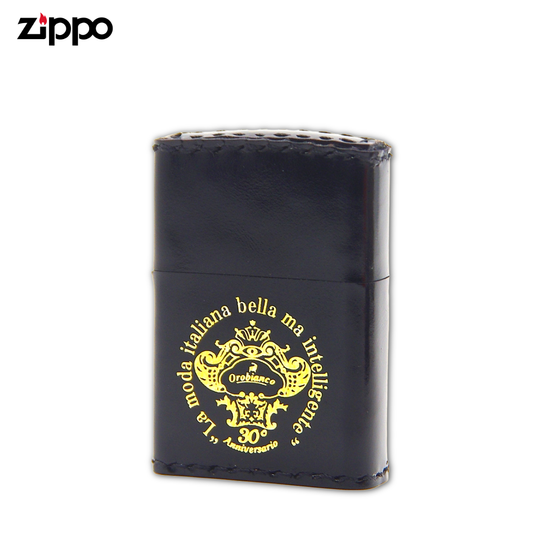 Orobianco ORZ-030BK 30th Anniversary Black Leather-Wrapped Zippo Lighter