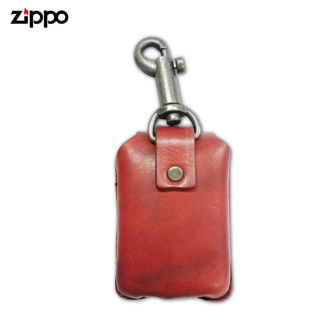 Red Cowhide Leather Case for Zippo Lighter | Keychain Hook Made in Japan