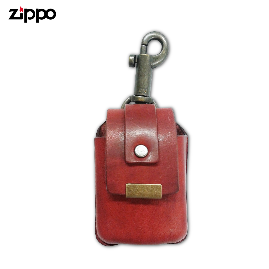 Red Cowhide Leather Case for Zippo Lighter | Keychain Hook Made in Japan