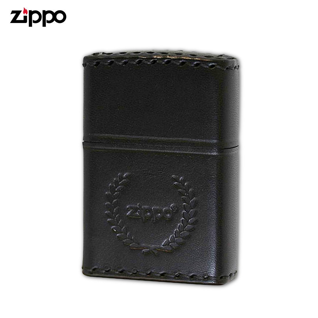 ZIPPO B-7 Black Genuine Leather Wrap Lighter – Handmade Laurel Design Windproof Zippo