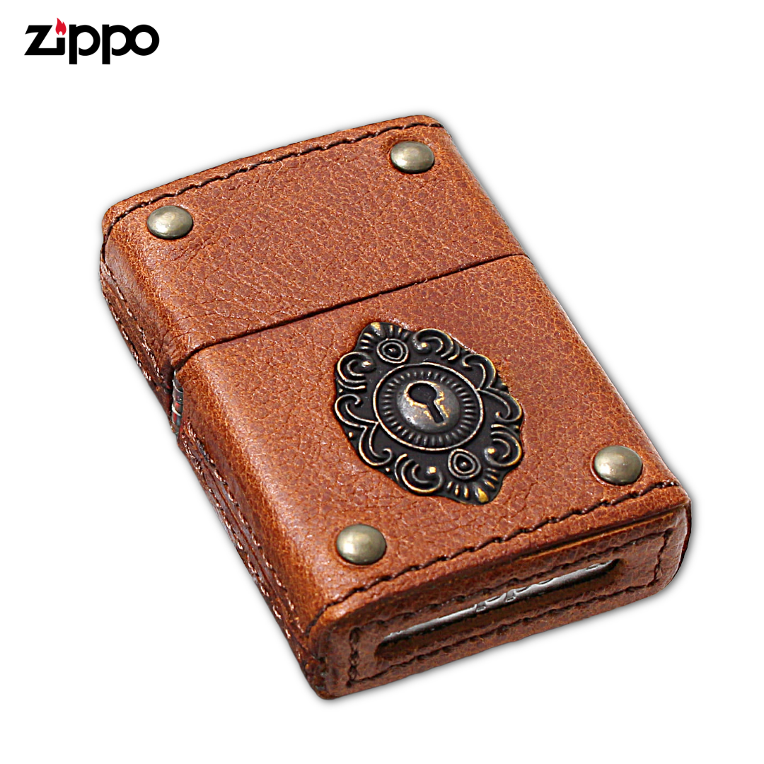 ZIPPO BN 2-50a キーホール メタルブラウン レザーライター – アンティークブラス ゴシック 防風 ジッポー