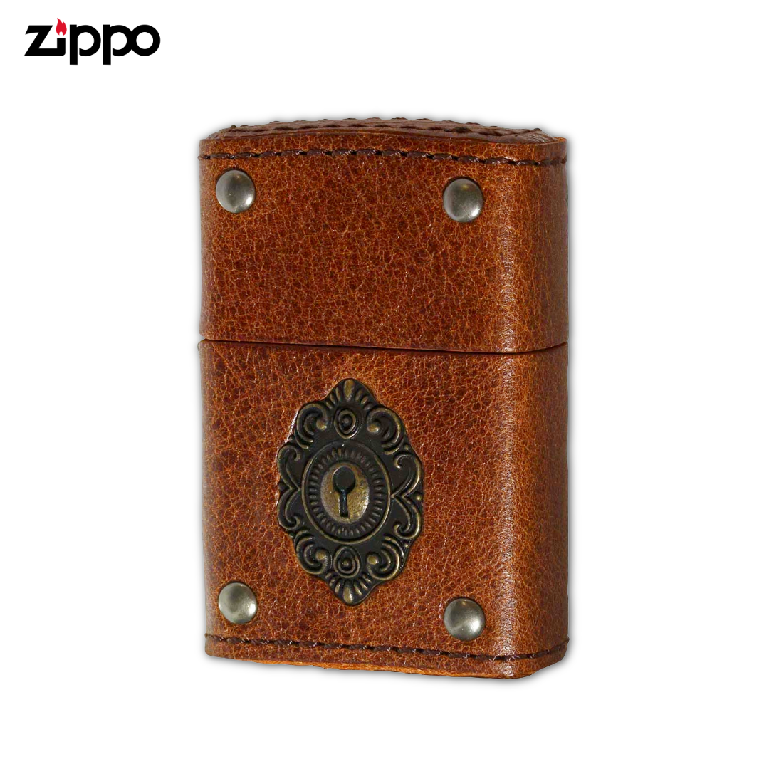 ZIPPO BN 2-50a Keyhole Metal Brown Leather Lighter – Antique Brass Gothic Windproof Zippo