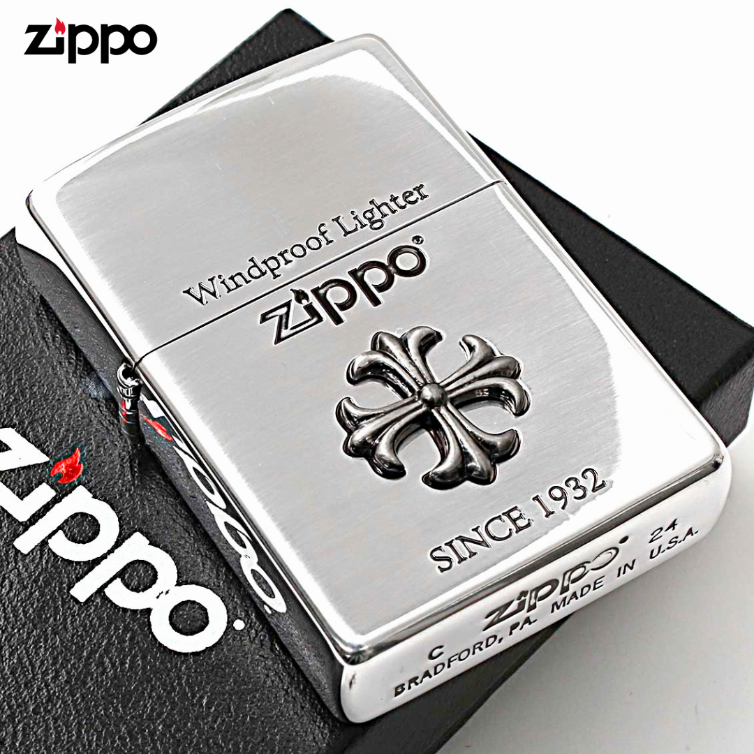 Zippo 2CM-1 Cross Metal Antiqued Silver Lighter | Etching & Metal Emblem