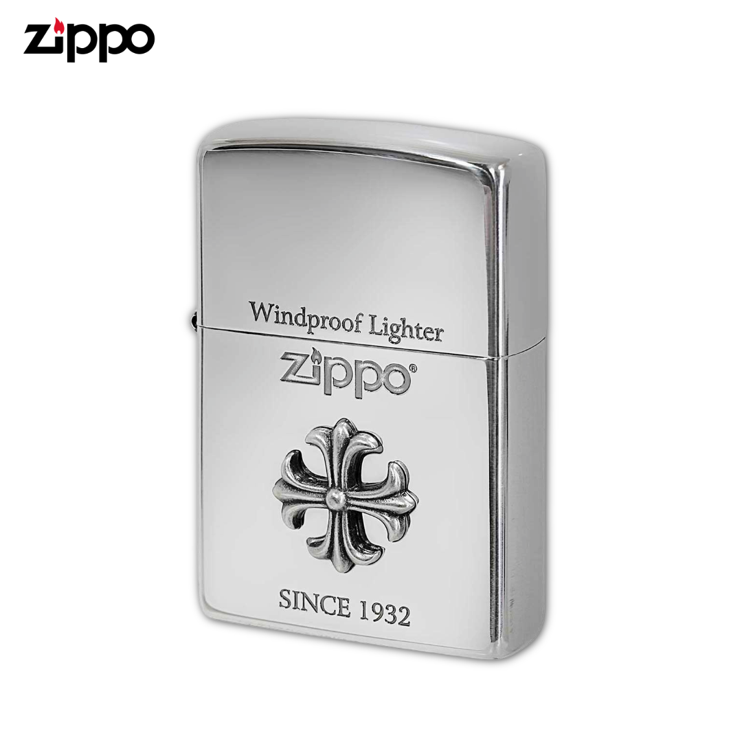 Zippo 2CM-1 Cross Metal Antiqued Silver Lighter | Etching & Metal Emblem
