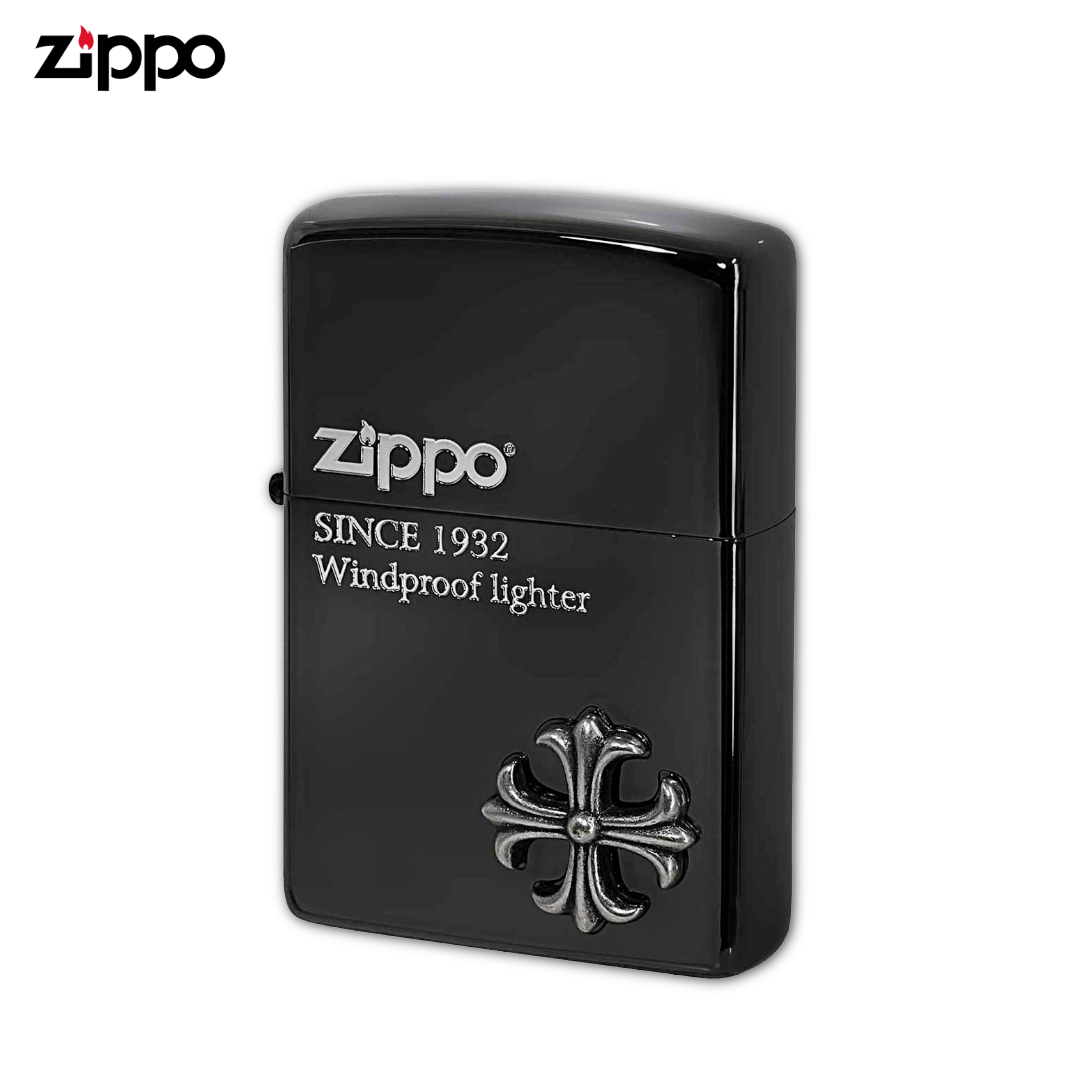 Zippo 2CM-2 Cross Metal Black Nickel Lighter | Etching & Metal Emblem