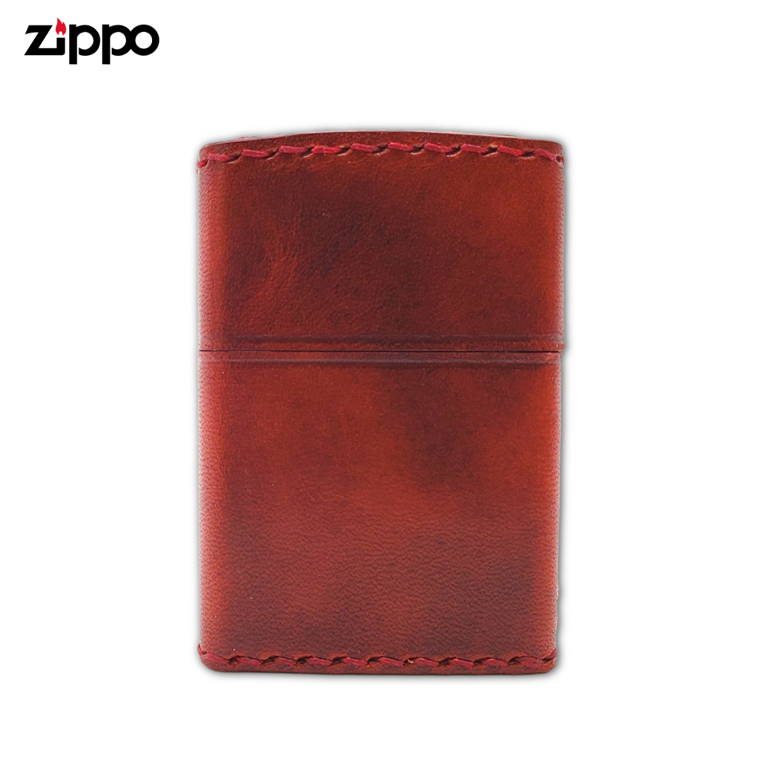 Zippo 2CM-3RD Leather Metal Cross Red Lighter | Hand-Stitched Cowhide