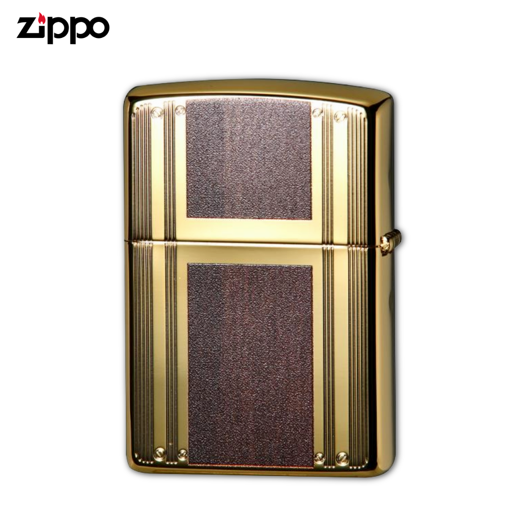 Zippo 2G-WLINE Wood & Line Gold Plated Lighter – Woodgrain Etched Collectible ZIPPO