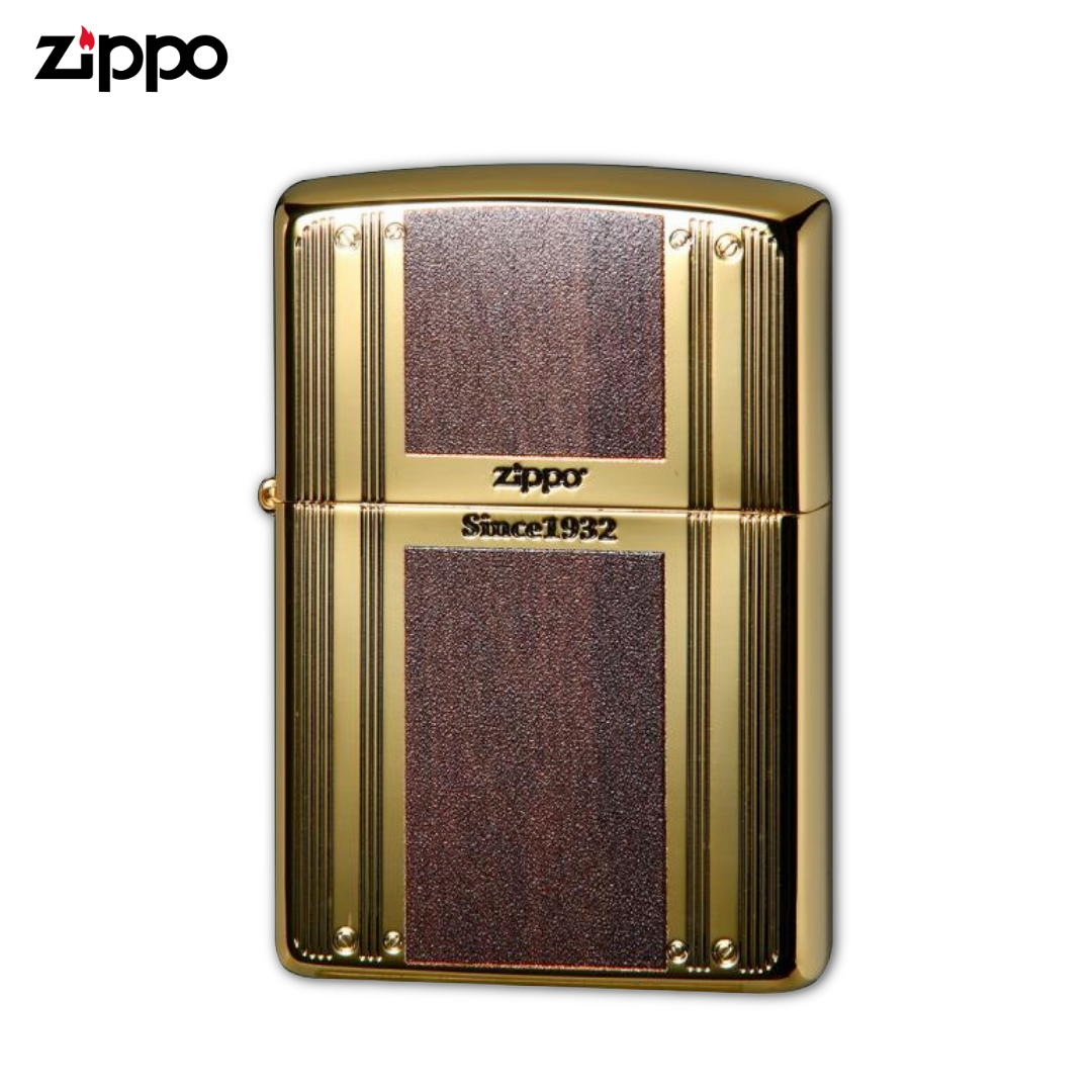 Zippo 2G-WLINE Wood & Line Gold Plated Lighter – Woodgrain Etched Collectible ZIPPO