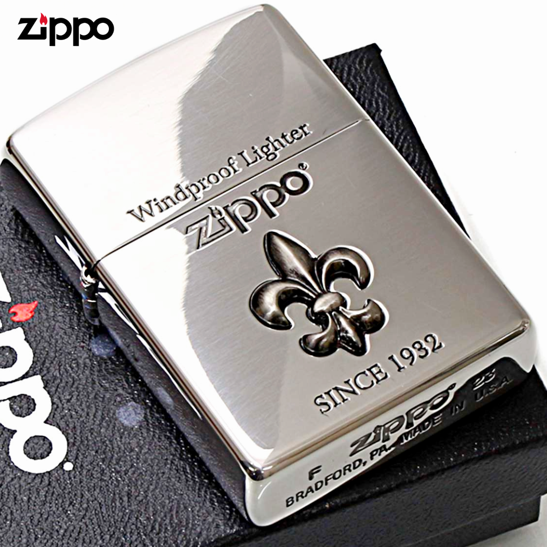 Zippo 2YM-1 Yuri Fleur-de-Lis Metal Lighter | Antiqued Silver Etching
