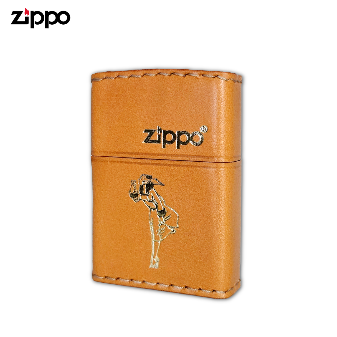 Zippo LB-WG Windy Girl Camel Leather Lighter | Gold Foil Stamp