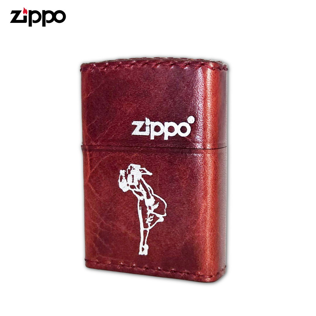 Zippo RD-WS Windy Red Leather-Wrapped Lighter | Silver Foil Stamp