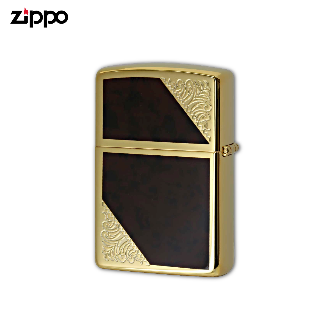 ZIPPO ライター ゴールド ベネチアンデザイン、両面エッチング、ブラウン 2GW-BM